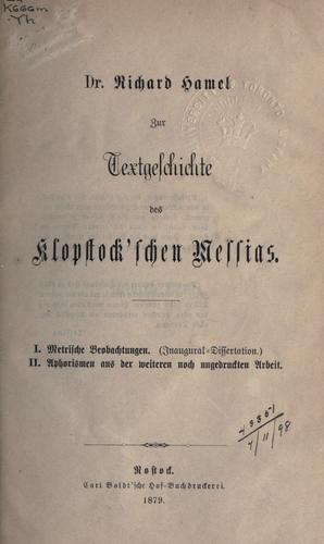 Zur Textgeschichte des Klopstock'schen Messias