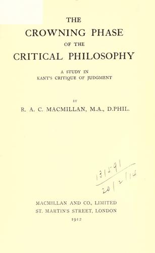 The crowning phase of the critical philosophy