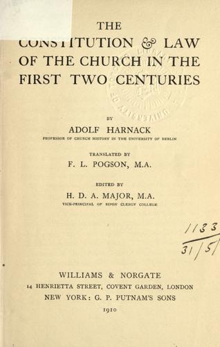 The constitution & law of the church in the first two centuries