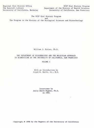 The Department of Biochemistry and the molecular approach to biomedicine at the University of California, San Francisco
