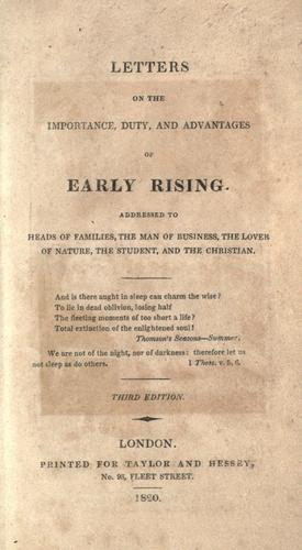Letters on the importance, duty, and advantages of early rising