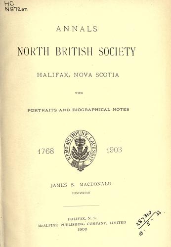 Annals, North British Society, Halifax, Nova Scotia