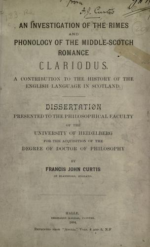 A investigation of the rimes and phonology of the Middle-Scotch romance Clariodus