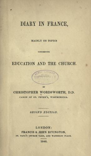 Diary in France, mainly on topics concerning education and the church