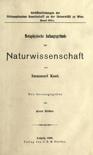 Metaphysische Anfangsgr©·unde der Naturwissenschaft. Neu hrsg. mit einem Nachwort