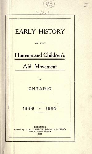 Early history of the humane and children's aid movement in Ontario, 1886-1893