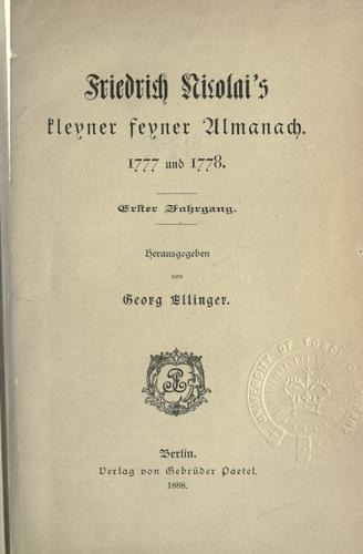 Kleyner feyner Almanach, 1777 und 1778