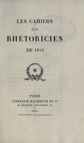 Les cahiers d'un rhétoricien de 1815