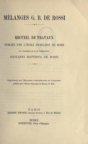 Mélanges G.B. de Rossi