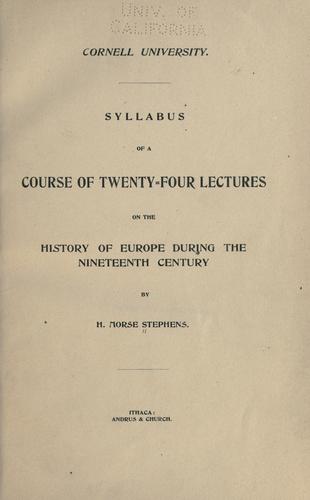 Syllabus of a course of twenty-four lectures on the history of Europe during the nineteenth century