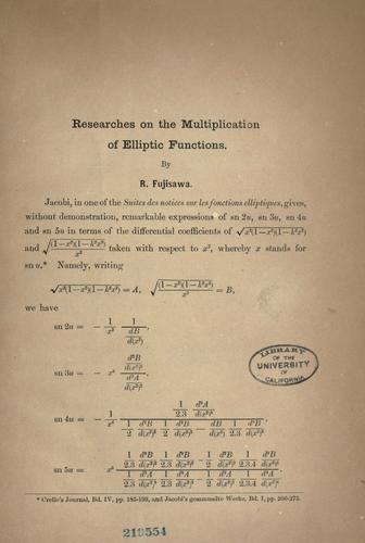 Researches on the multiplication of elliptic functions