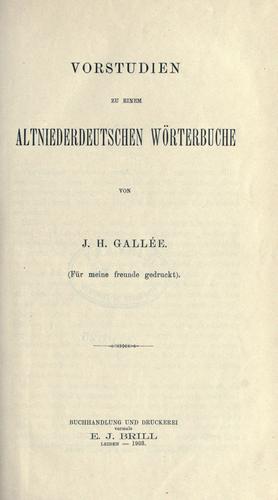 Vorstudien zu einem altniederdeutschen Wörterbuche