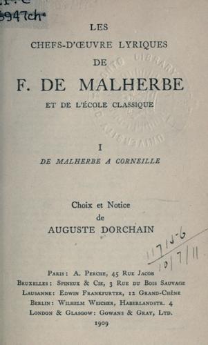 Les chefs-d'oeuvre lyriques de F. de Malherbe et de l'école classique