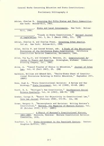 Preliminary bibliography on state constitutions and education