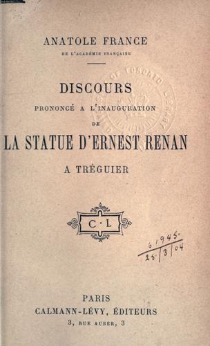 Discours prononcé à l'inauguration de la statue d'Ernest Renan à Tréguier