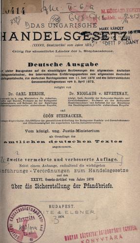 Das ungarische Handelsgesetz (XXXVII Gesetzartikel vom Jahre 1875)