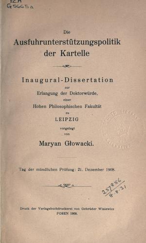 Die Ausfuhrunterstützungspolitik der Kartelle