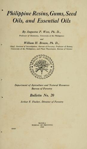 Philippine resins, gums, seed oils, and essential oils