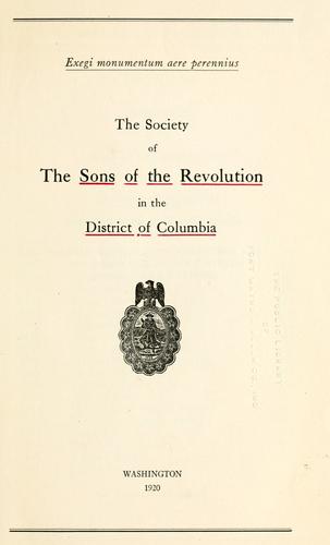 The Society of the Sons of the Revolution in the District of Columbia