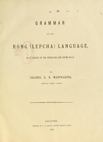 A grammar of the Róng (Lepcha) language
