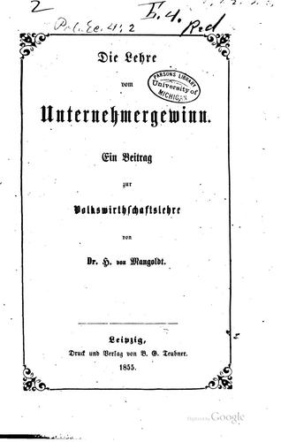 Die Lehre vom Unternehmergewinn