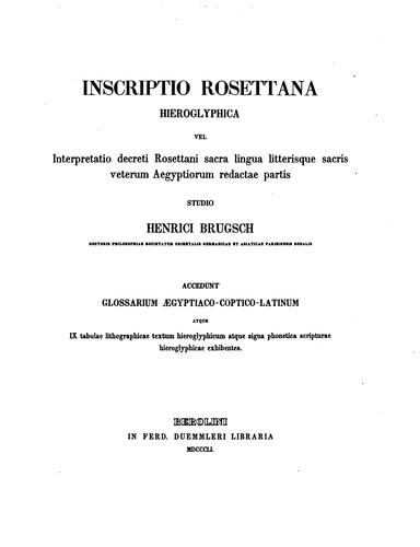 Inscriptio Rosettana hieroglyphica, vel, Interpretatio decreti Rosettani sacra lingua litterisque sacris veterum Aegyptiorum redactae partis