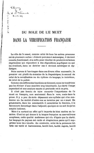 Du rôle de l'e muet dans la versification française
