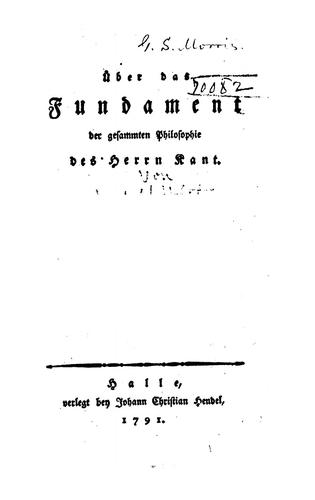 Über das Fundament der gesammten Philosophie des Herrn Kant