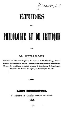 Études de philologie et de critique