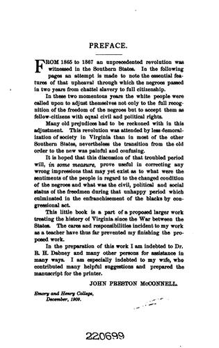 Negroes and their treatment in Virginia from 1865 to 1867