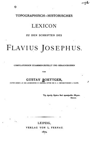 Topographisch-historisches Lexicon zu den Schriften des Flavius Josephus