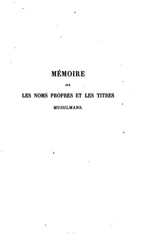 Mémoire sur les noms propres et les titres musulmans