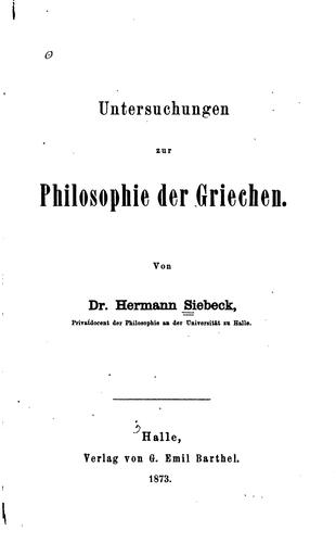 Untersuchungen zur Philosophie der Griechen