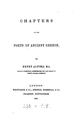 Chapters on the poets of ancient Greece