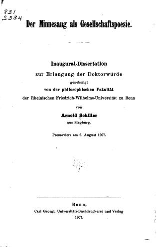 Der minnesang als gesellschaftspoesie ..