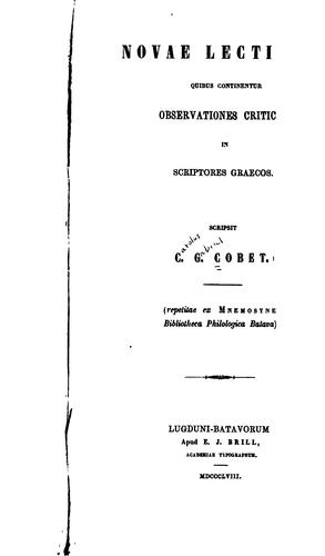 Novae lectiones quibus continentur observationes criticae in scriptores graecos