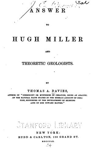 Answer to Hugh Miller and theoretic geologists