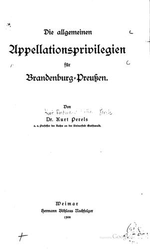 Die allgemeinen Appellationsprivilegien für Brandenburg-Preussen