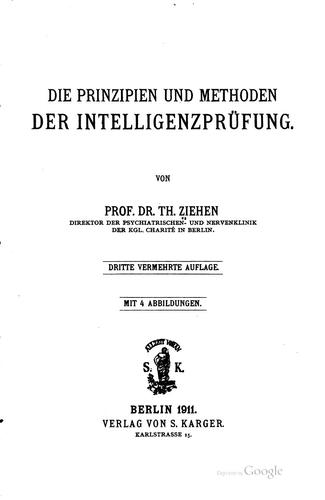 Die Prinzipien und Methoden der Intelligenzprüfung