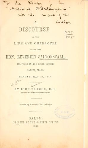 A discourse on the life and character of the late Hon. Leverett Saltonstall