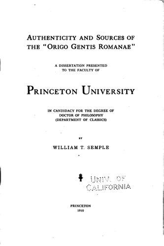Authenticity and sources of the "Origo gentis romanae" ..