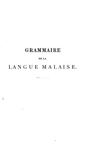 Grammaire de la langue malaise