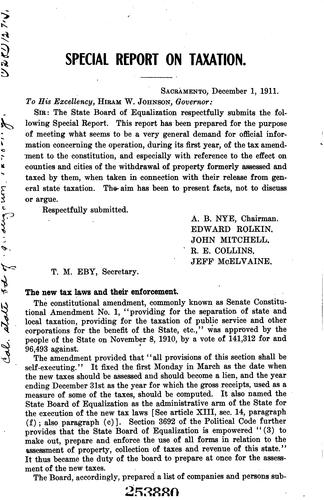 Special report on taxation showing first effects of separation on state, county and municipal revenues and tax rates ..