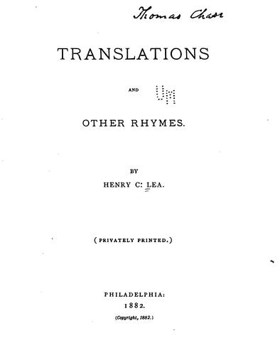 Translations and other rhymes