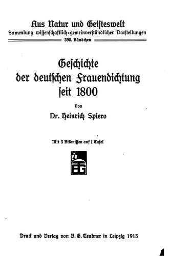 Geschichte der deutschen Frauendichtung seit 1800
