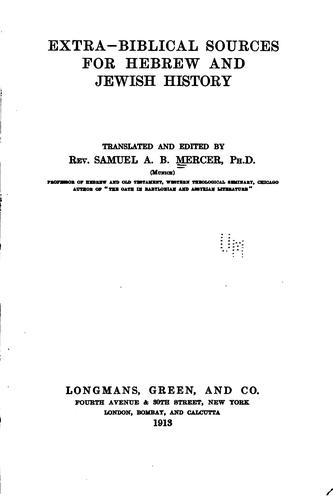 Extra-Biblical sources for Hebrew and Jewish history