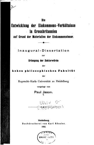 Die entwicklung der einkommens-verhältnisse in Grossbritannien auf grund der materialien der einkommensteuer ..