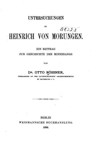Untersuchungen zu Heinrich von Morungen