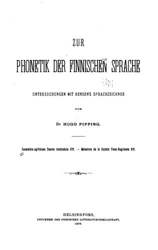 Zur phonetik der finnischen sprache