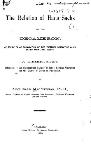 The relation of Hans Sachs to the Decameron